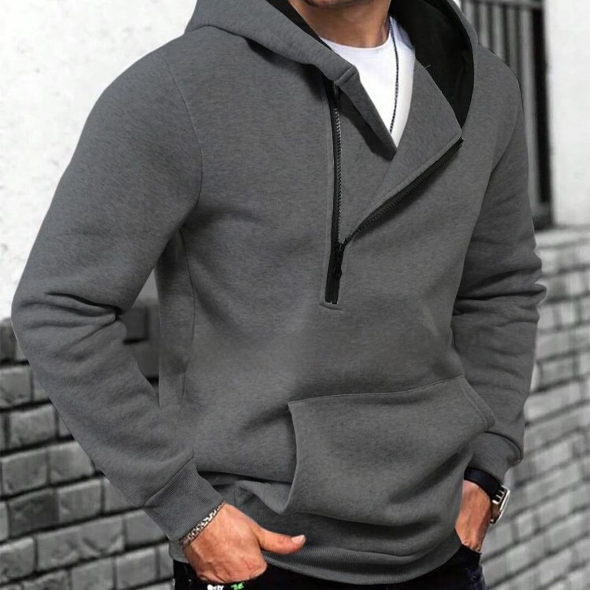 Color-Block Kapuzenpullover mit Half-Zip