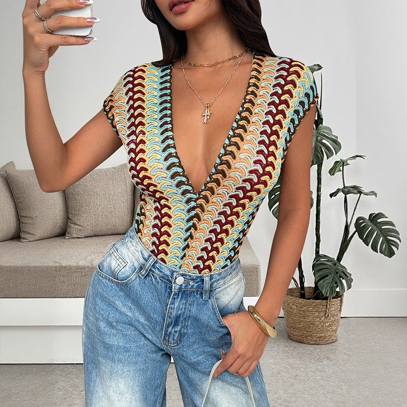 Gestreifter Jumpsuit mit bunter Stickerei
