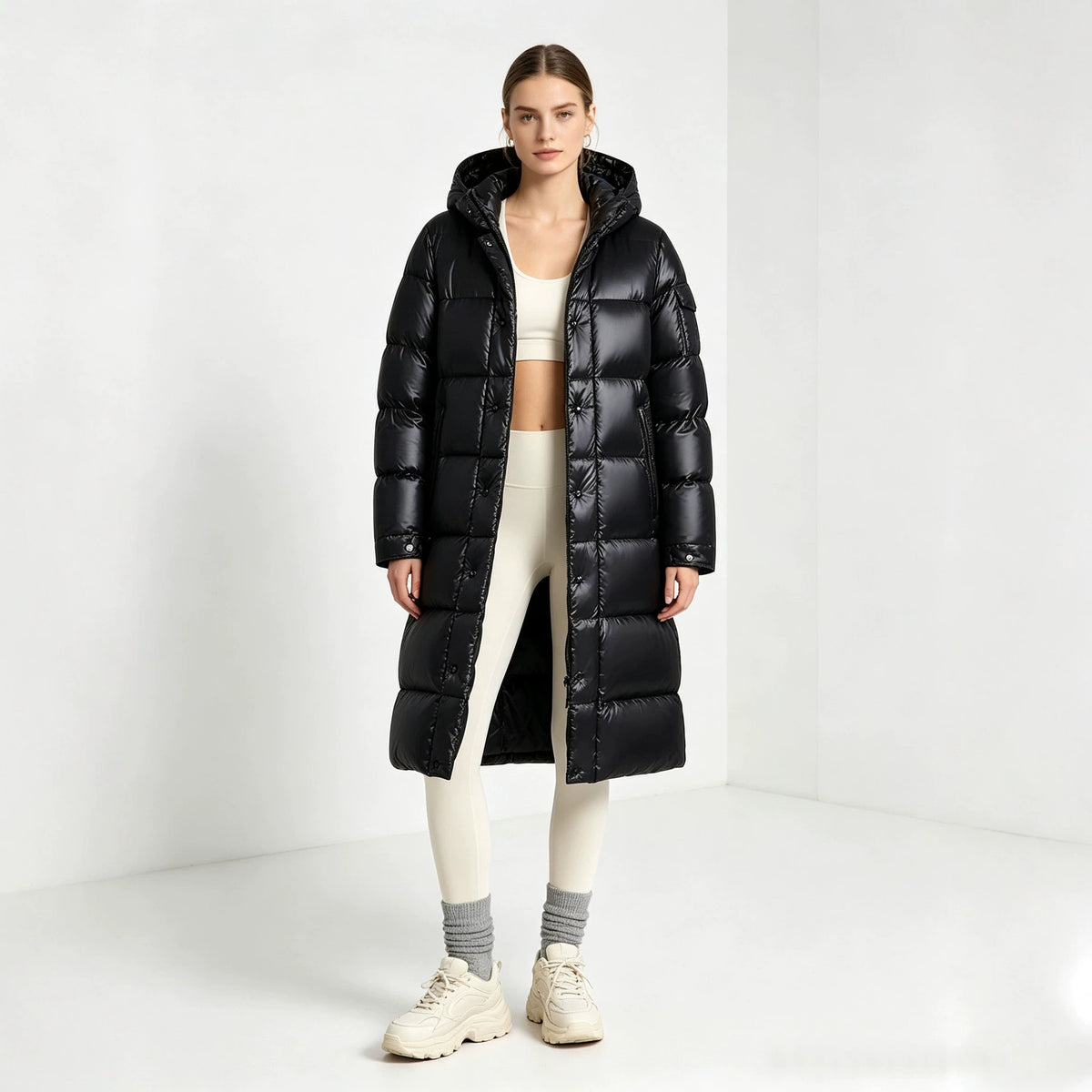 Langärmliger, mit Kapuze, gefütterter Baumwollmantel – Bild 4 | LuxeStyle