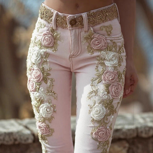 Retro-Hose mit Stickerei und Print