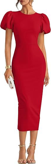 Puffärmel Slim Fit Sheath Kleid Elegant Midi