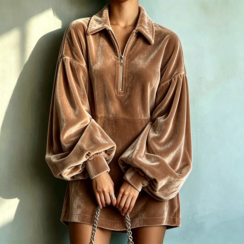 Samt-Kleid mit Reverskragen