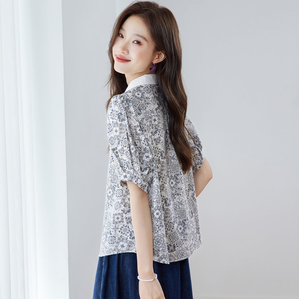 Patchwork-Bluse mit Blumenmuster