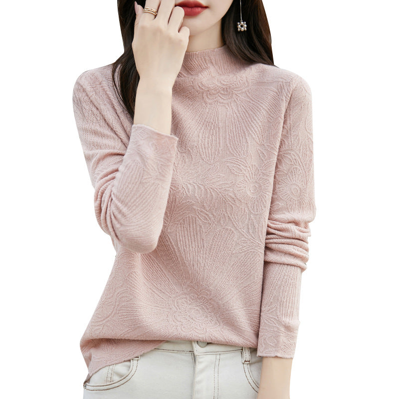 Feingestricktes Langarmshirt aus Wolle mit Stehkragen