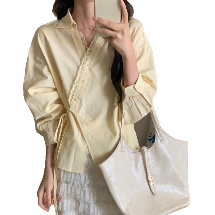 Damenbluse mit seitlicher Bindung im Korea-Stil – Bild 4 | LuxeStyle