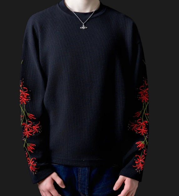 Langarmshirt mit Blumen-Stickerei