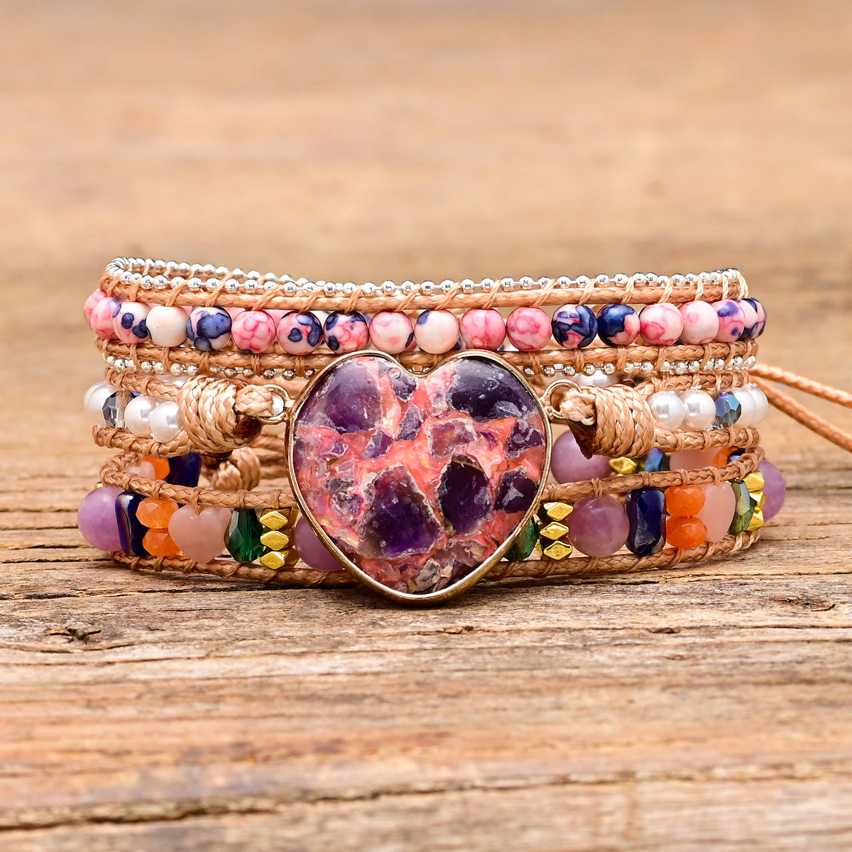 Herzförmiges Armband mit Rain Flower Steinperlen – Bild 2 | LuxeStyle