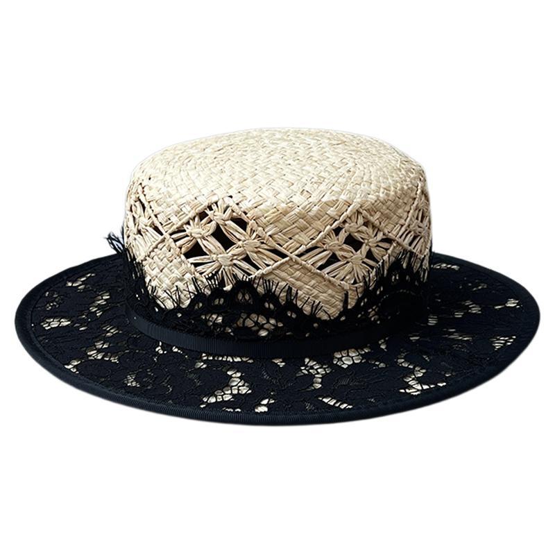 Handgestrickter Raffia Strohhut mit flacher Krone – Ansicht 7