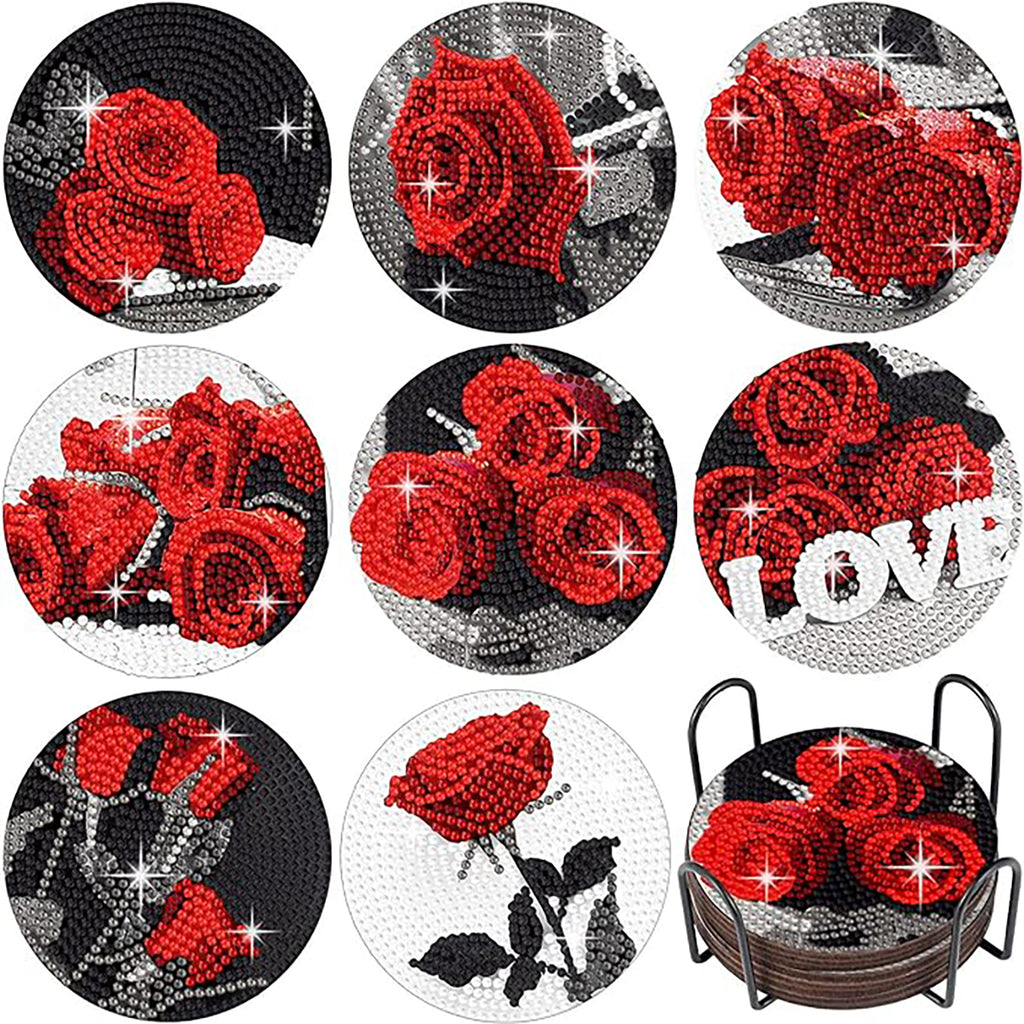 Diamantmalerei Untersetzer DIY Rose Muster für Erwachsene & Einsteiger