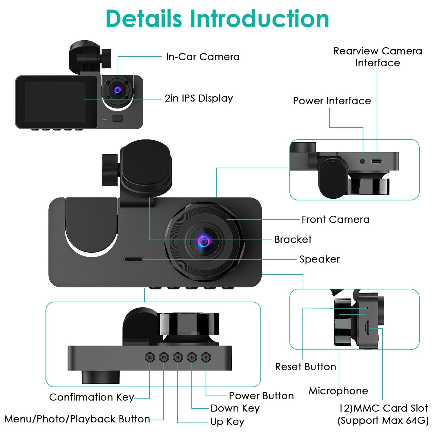 3-Kanal-Dashcam mit Bewegungsmelder