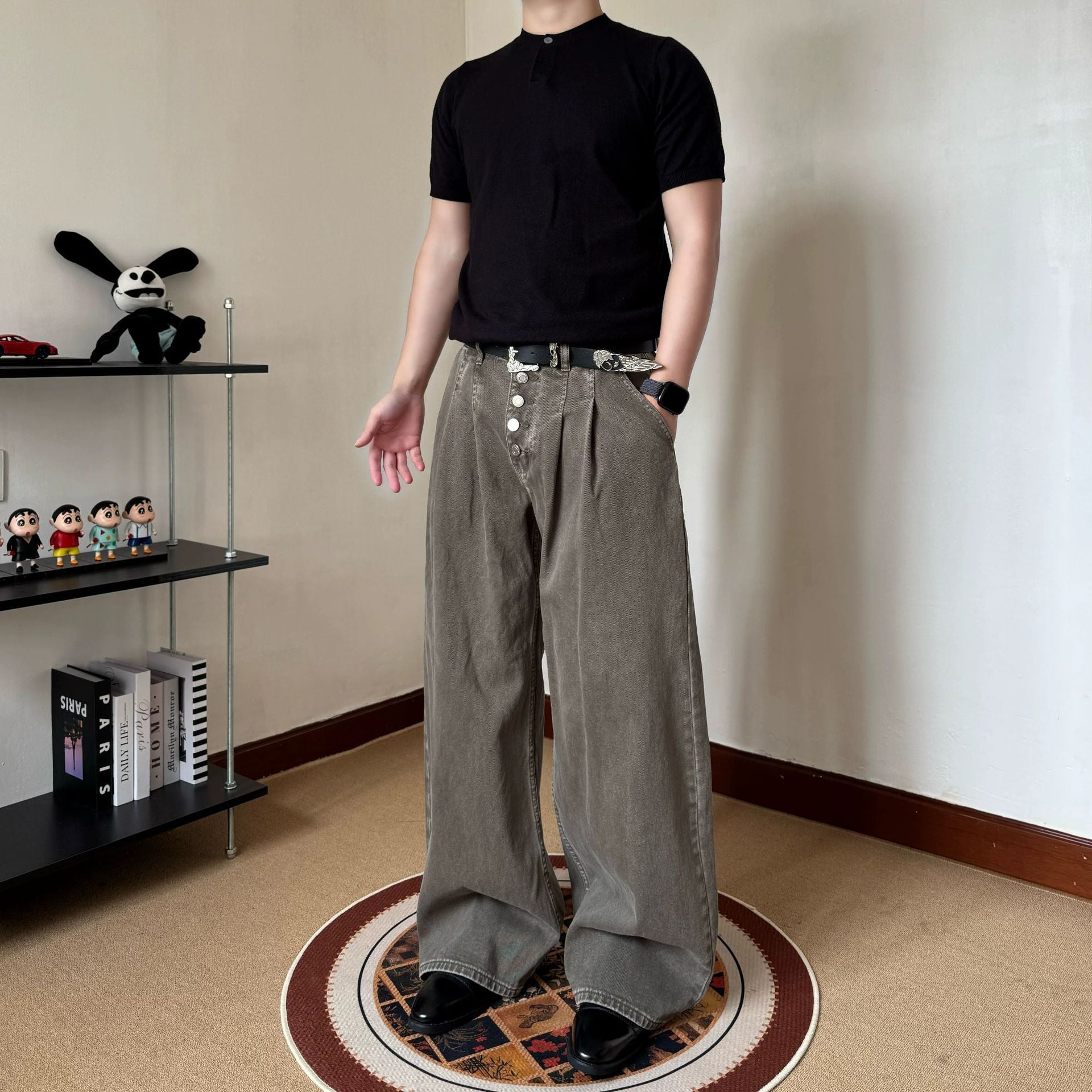 Retro Loose-fit Straight-leg Herrenhosen