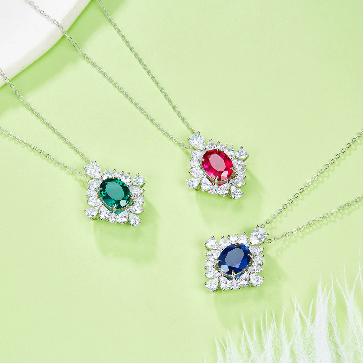 Edelstein-Anhänger «Blüten-Halo» · 925 Silber