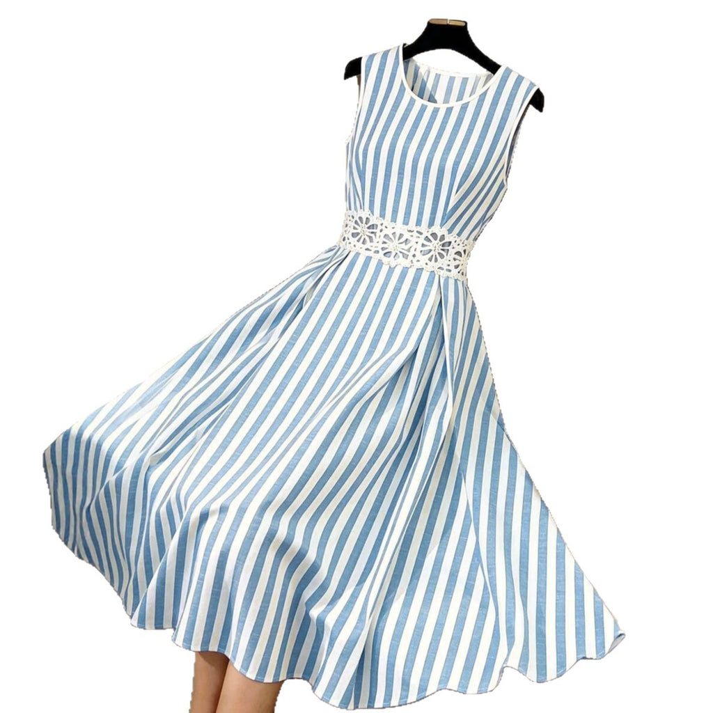 Streifen-Kleid mit Spitze