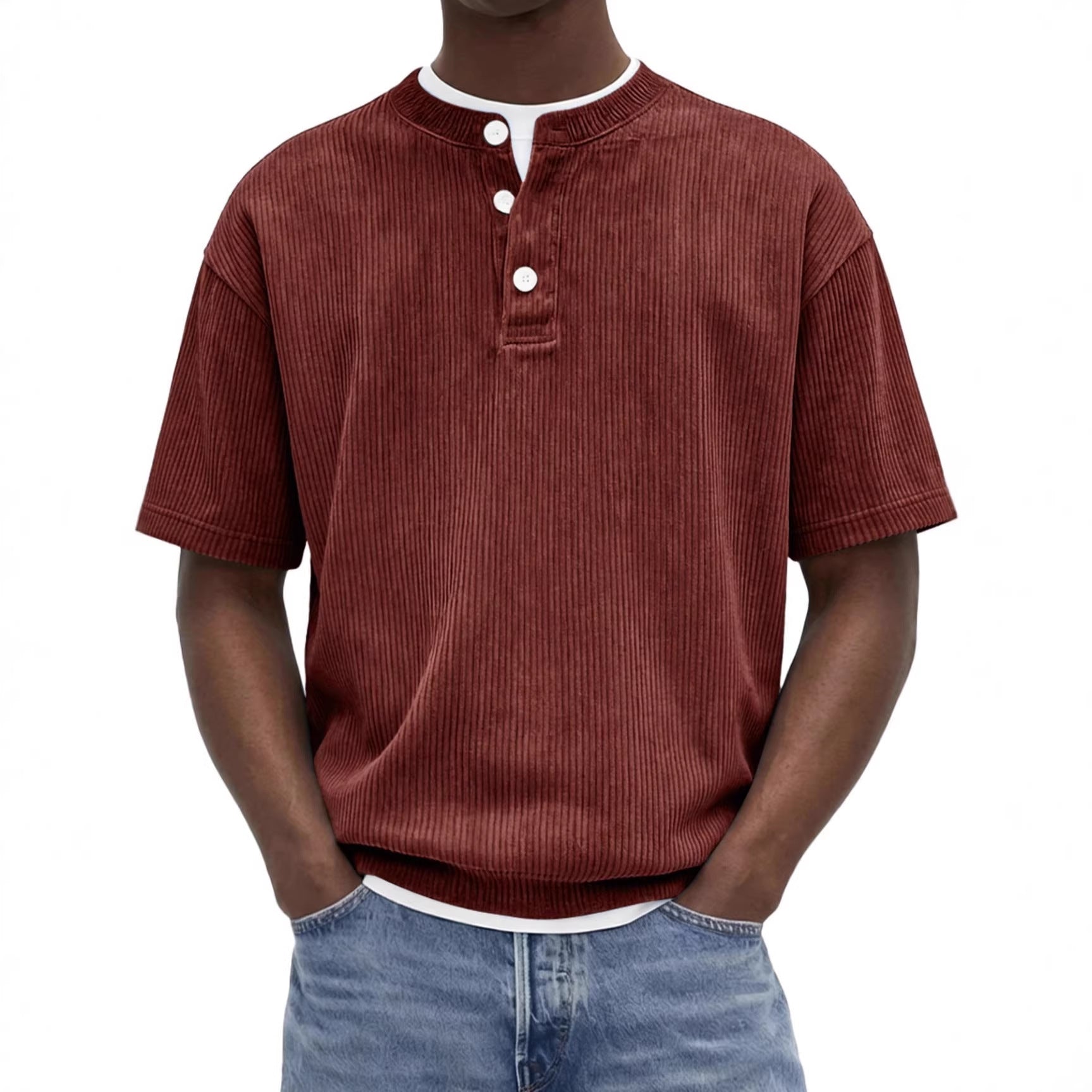 Herren-Strickshirt «Riviera» – Cord-Kurzarm