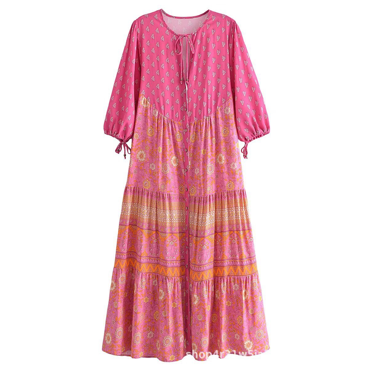Boho Baumwollkleid mit Blumenmuster und halbem Arm | LuxeStyle