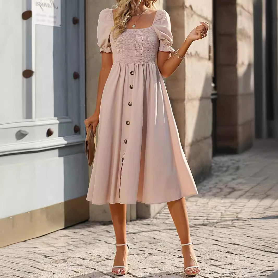 Damen-Plisseekleid mit eckigem Ausschnitt | LuxeStyle