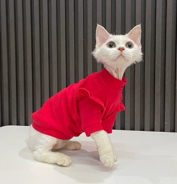 T-Shirt mit Rüschen für haarlose Katzen – Bild 2 | LuxeStyle