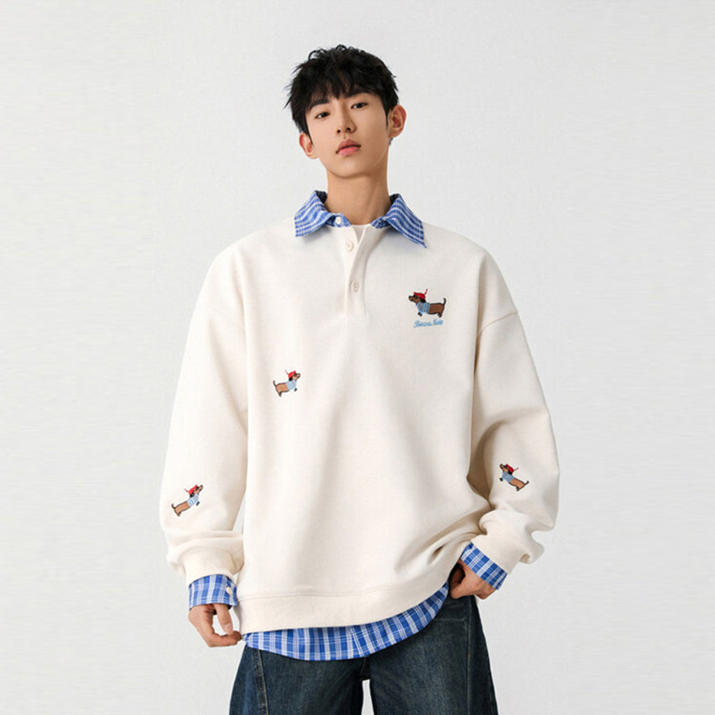 Polo-Hoodie mit Stickerei
