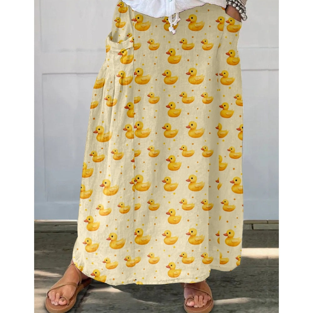 Damen Maxirock mit Print und Taschen
