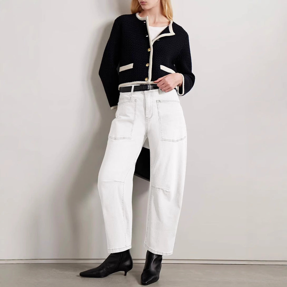 Modegewaschene High-Waist-Jeans für Damen