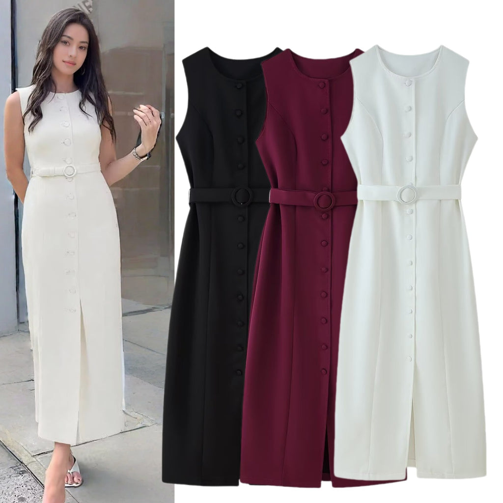 Ärmelloses A-Linien Kleid mit Gürtel – Bild 4 | LuxeStyle
