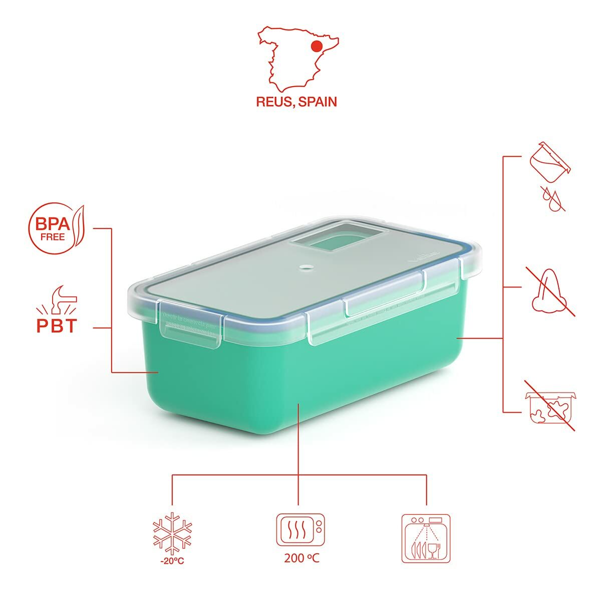 Lebensmittelbehälter Valira 6090/97 Luftdicht türkis Thermoplastischer Kunststoff PBT rechteckig 750 ml