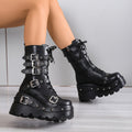 Kniehohe Damenstiefel mit stabilem Blockabsatz, punk-inspiriert und mu