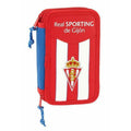 Doppel-Federtasche Real Sporting de Gijón Weiss Rot 12.5 x 19.5 x 4 cm (28 Stücke)