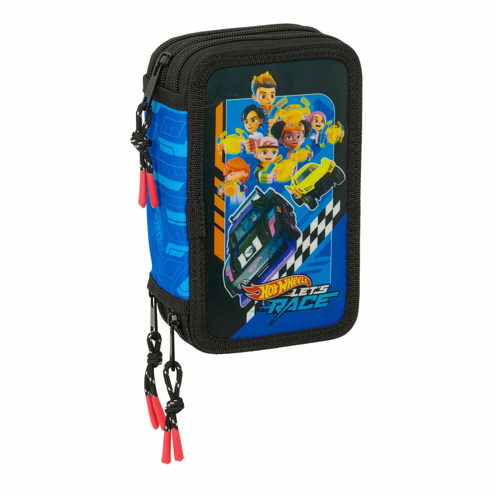 Dreifaches Federmäppchen Hot Wheels Let's race Blau Schwarz 12,5 x 19,5 x 5,5 cm 37 Stücke – Bild 1 | LuxeStyle