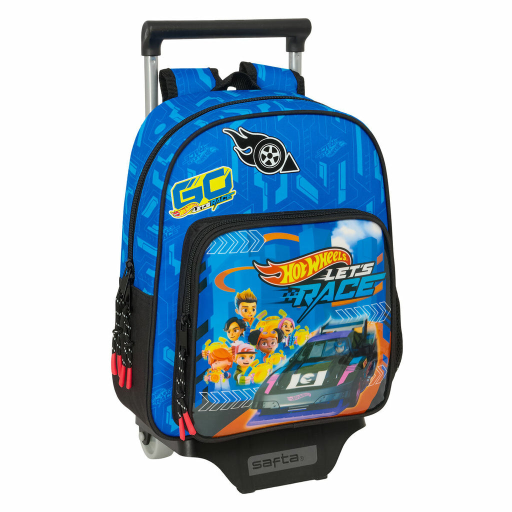 Schulrucksack mit Rädern Hot Wheels Let's race Blau Schwarz 27 x 10 x 67 cm