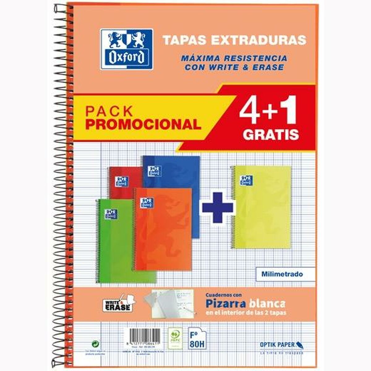 Notizbuch Oxford Write&Erase Bunt Blatt 80 Blatt 21,5 x 31,5 cm 5 Stücke