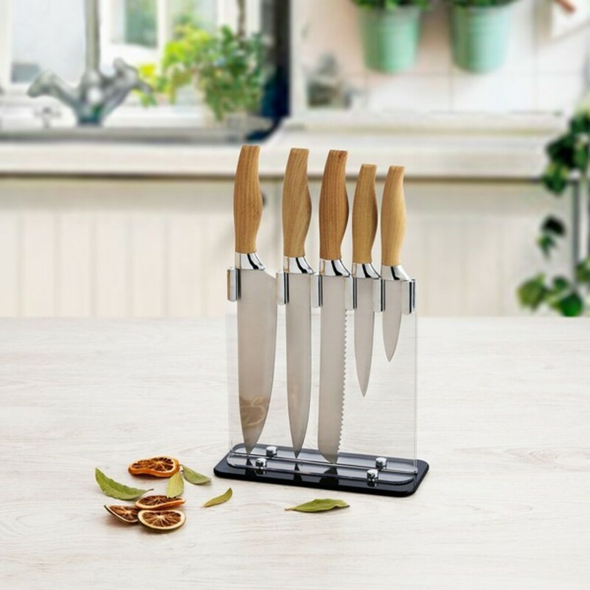 Küchenmesserset und Halterung Quid Baobab (5 pcs) Braun Metall – LuxeStyle Schweiz