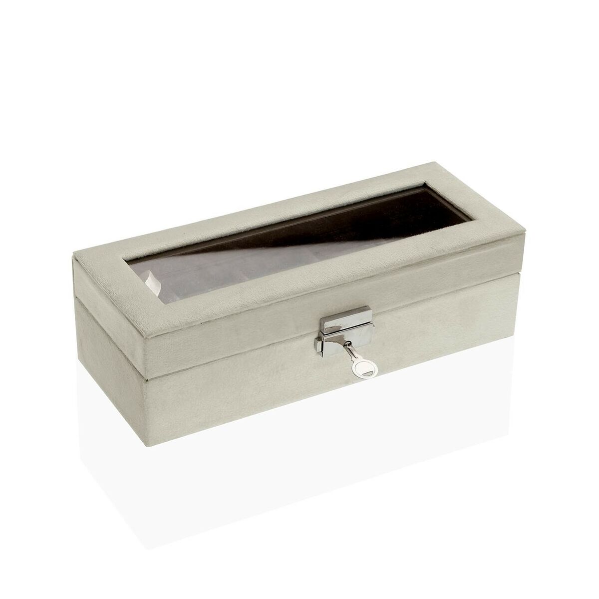 Uhrenbox Versa Creme Samt Holz Polyskin Spiegel Holz MDF 10 x 7,2 x 25