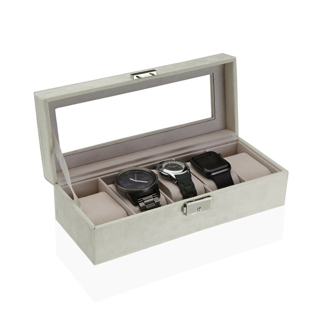 Uhrenbox Versa Creme Samt Holz Polyskin Spiegel Holz MDF 10 x 7,2 x 25