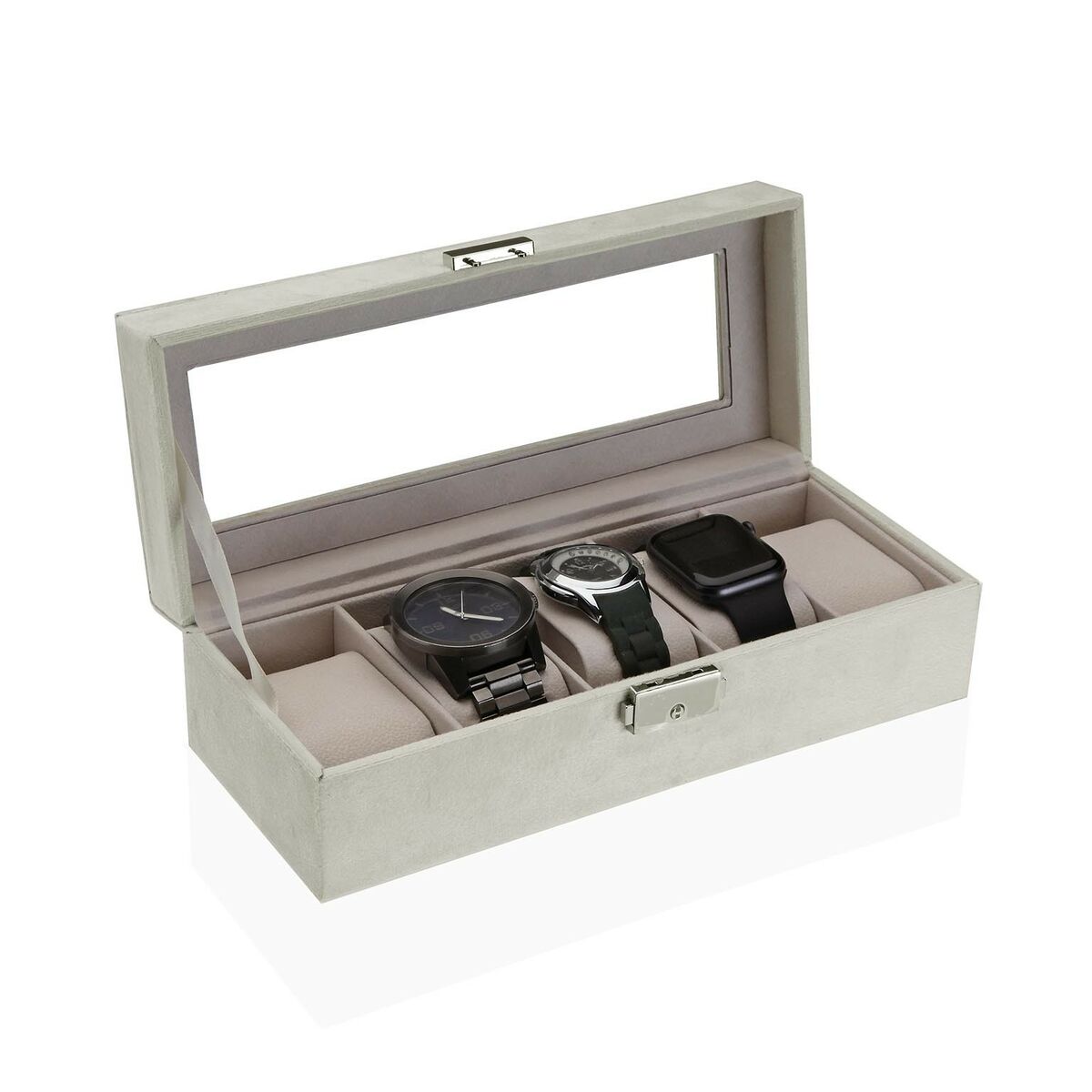 Uhrenbox Versa Creme Samt Holz Polyskin Spiegel Holz MDF 10 x 7,2 x 25