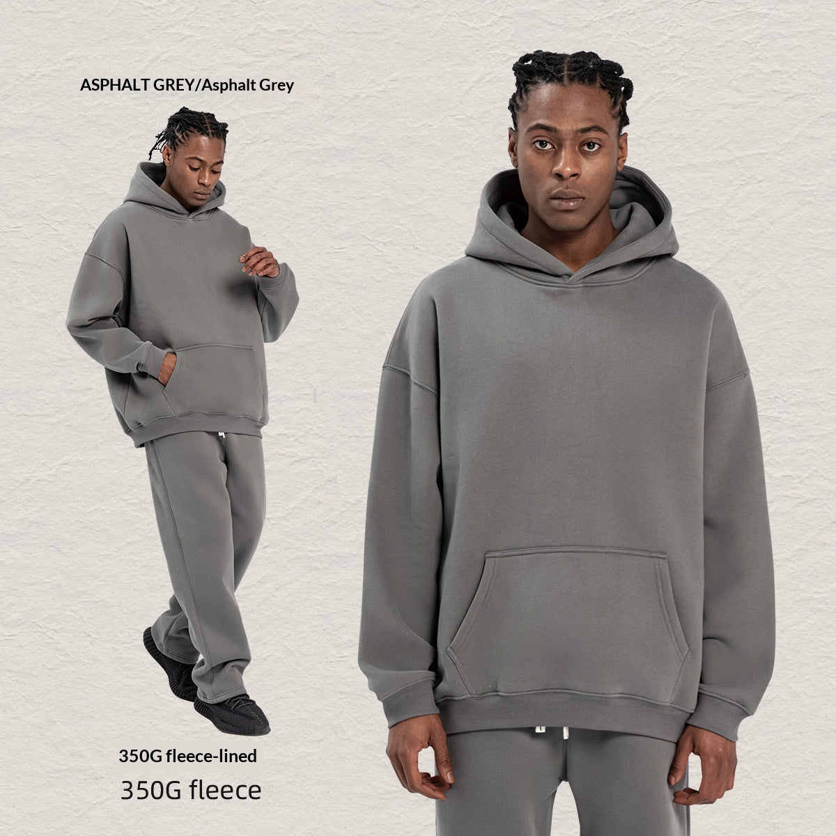 Kapuzen-Sweatshirt-Set, Fleece-gefüttert