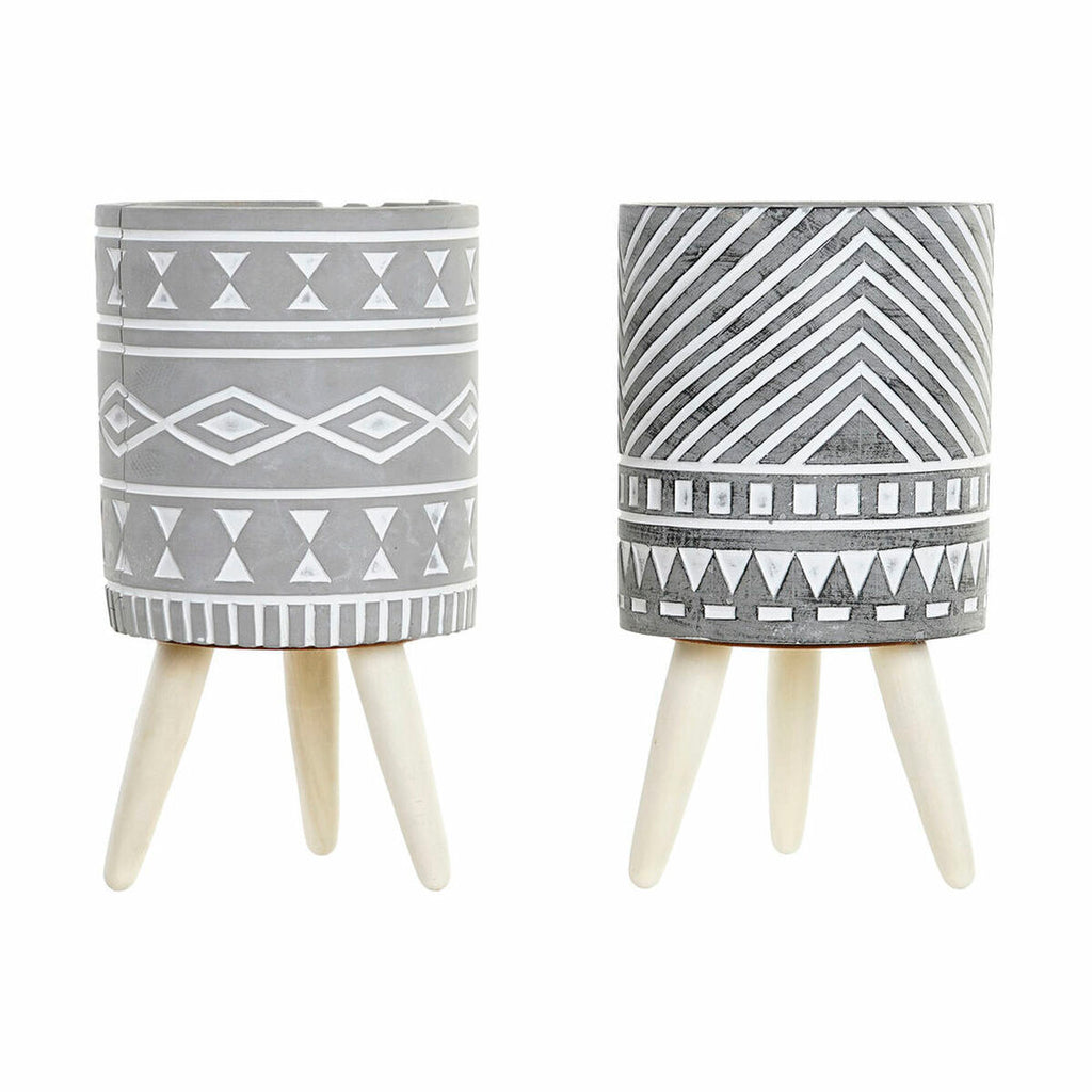 Blumentopf DKD Home Decor Grau Zement Weiß Kiefer Boho (14,3 x 14,3 x