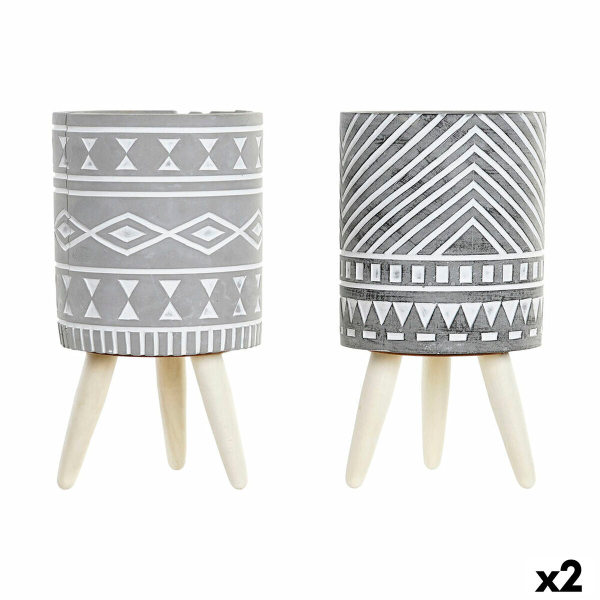 Blumentopf DKD Home Decor Grau Zement Weiß Kiefer Boho (14,3 x 14,3 x