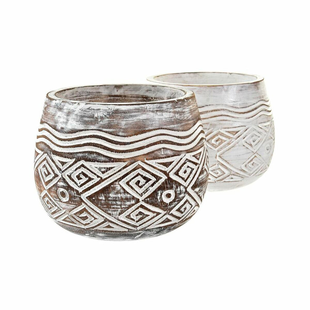 Blumentopf DKD Home Decor Braun Weiß (2 Stück) (22 x 22 x 16 cm)