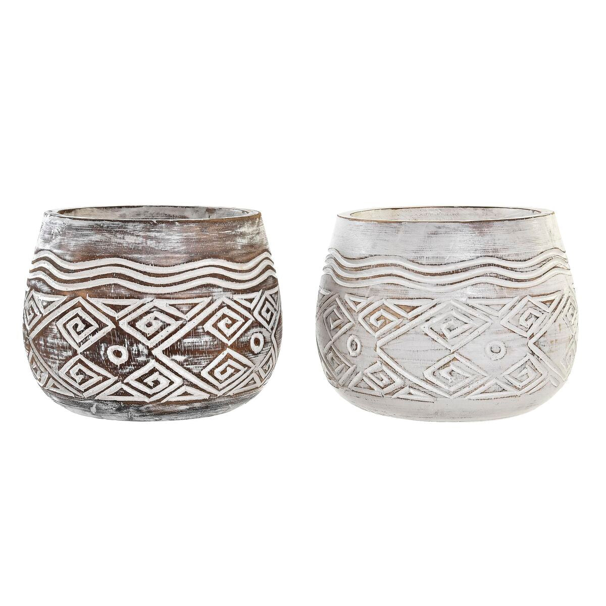 Blumentopf DKD Home Decor Braun Weiß (2 Stück) (22 x 22 x 16 cm)
