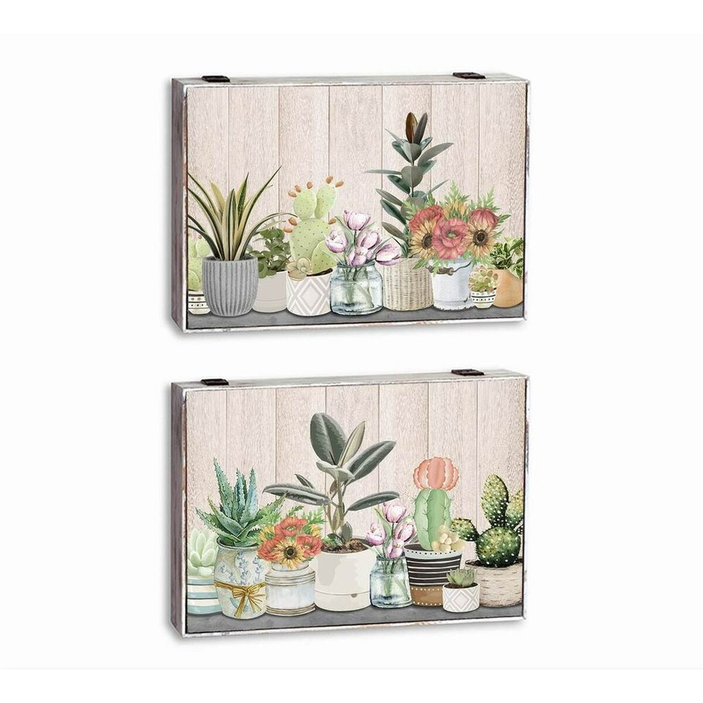 Dekorative Box DKD Home Decor grün Beige Holz MDF Blumentopf Pflanze