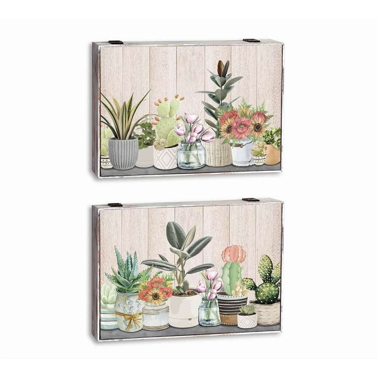 Dekorative Box DKD Home Decor grün Beige Holz MDF Blumentopf Pflanze