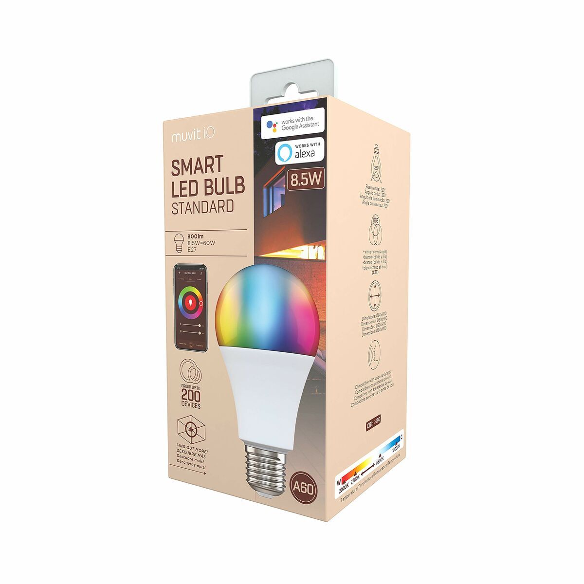 Smart Glühbirne Muvit 8,5 W E27 2700 K 6500 K 800 lm Wi-Fi LED Weiß