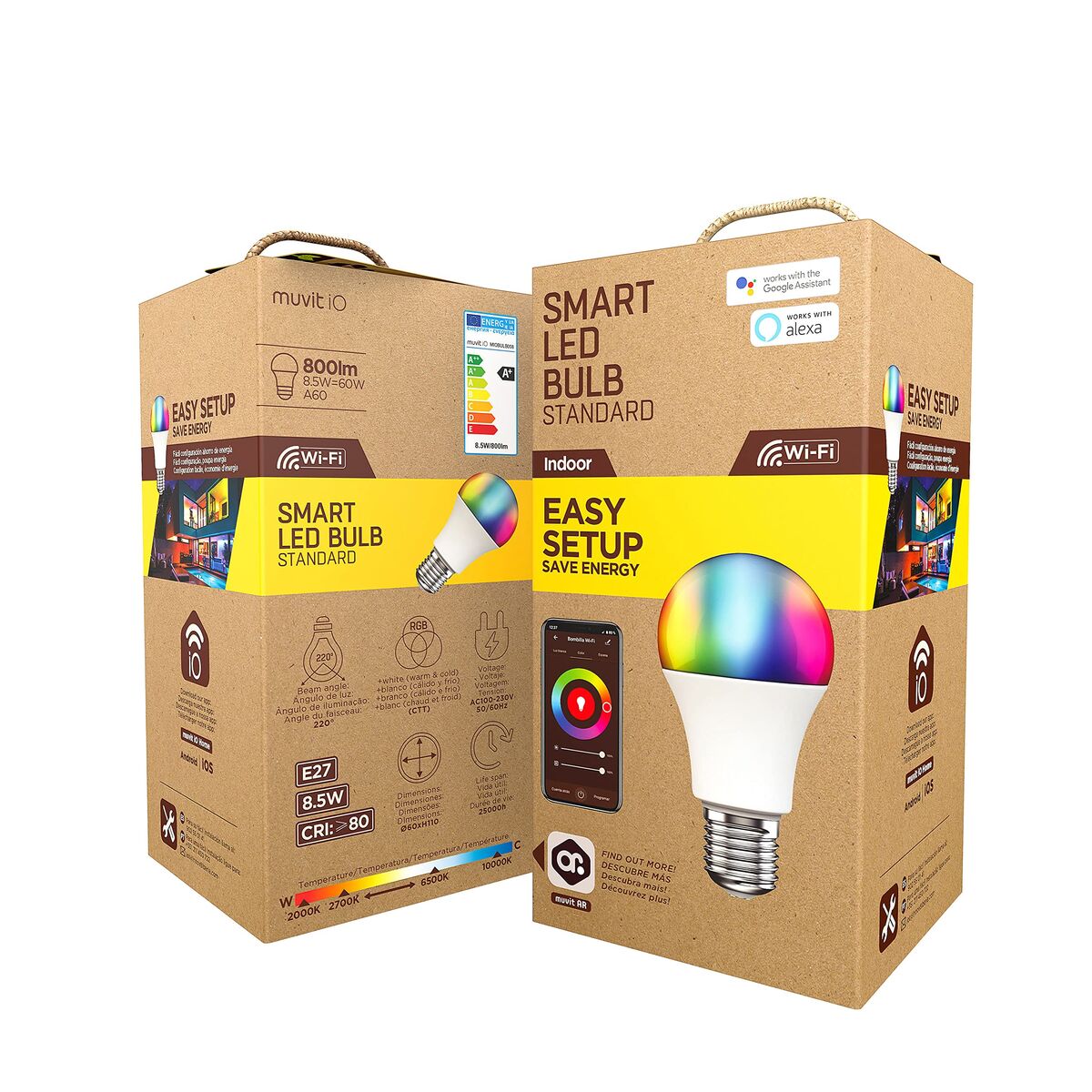 Smart Glühbirne Muvit 8,5 W E27 2700 K 6500 K 800 lm Wi-Fi LED Weiß