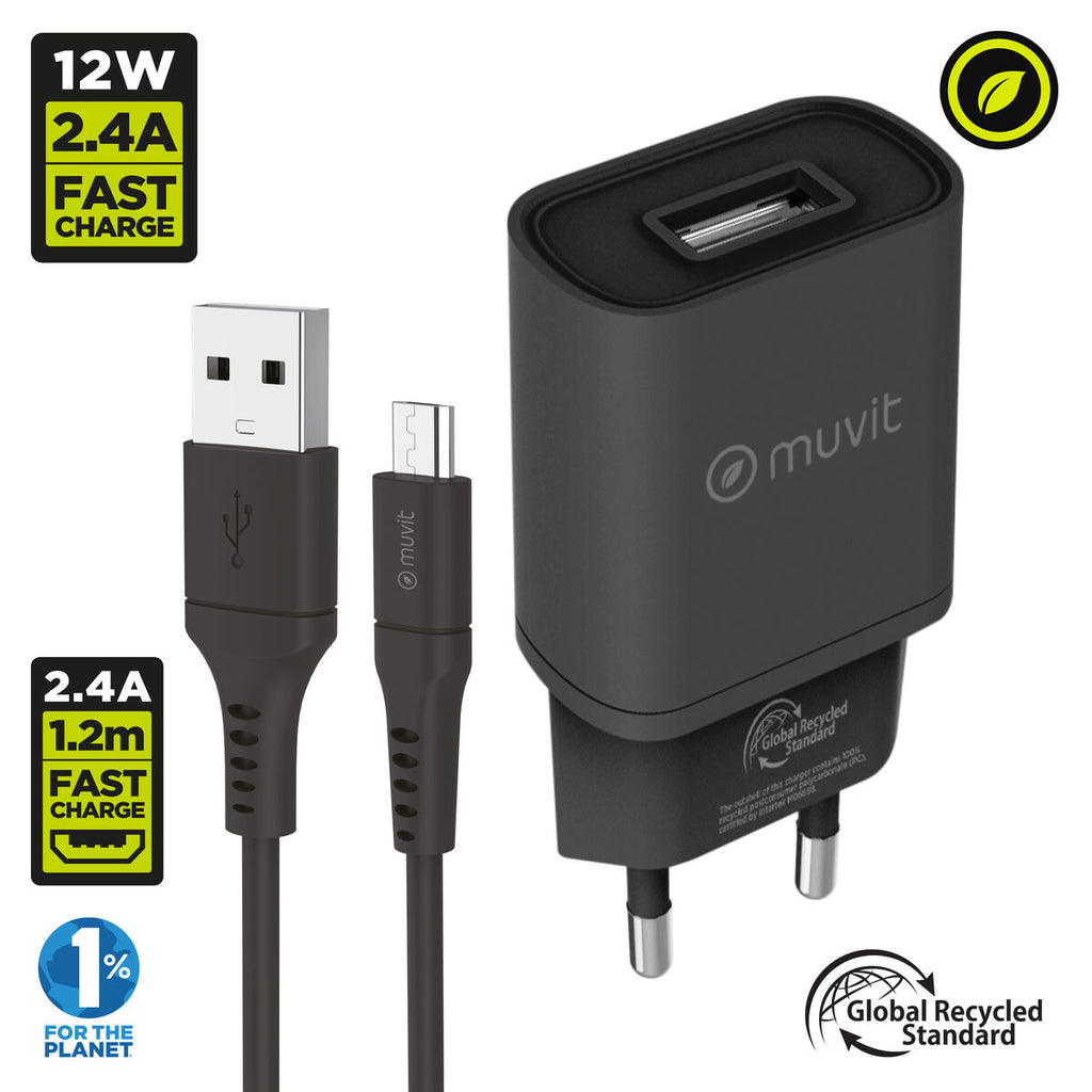 Wandladegerät Muvit for Change Schwarz 12 W (2 Stück)