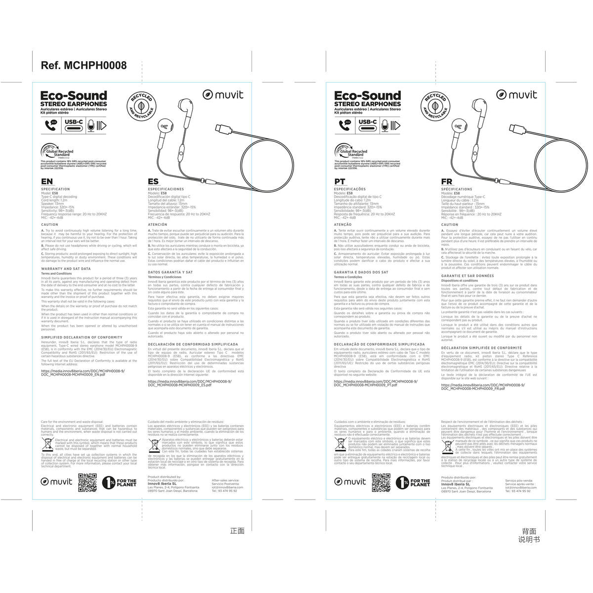 Kopfhörer Muvit for Change E58 Schwarz