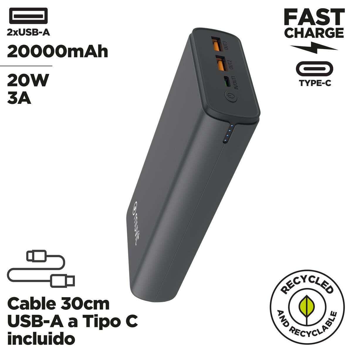 Powerbank Muvit for Change DP200G-R-PD Schwarz 20 W