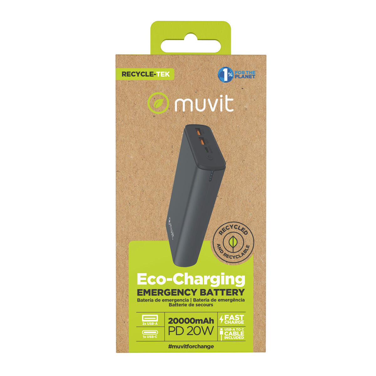 Powerbank Muvit for Change DP200G-R-PD Schwarz 20 W