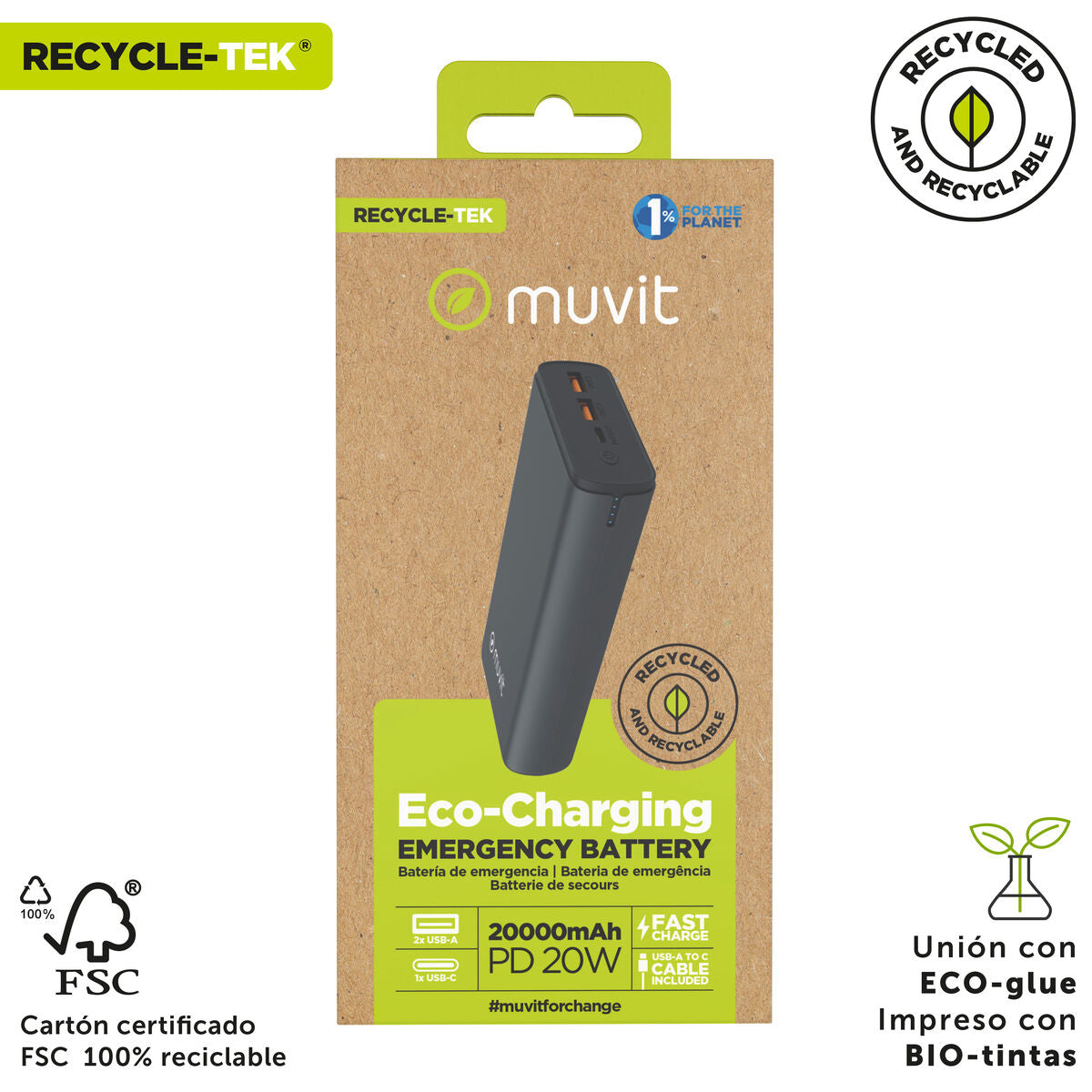Powerbank Muvit for Change DP200G-R-PD Schwarz 20 W