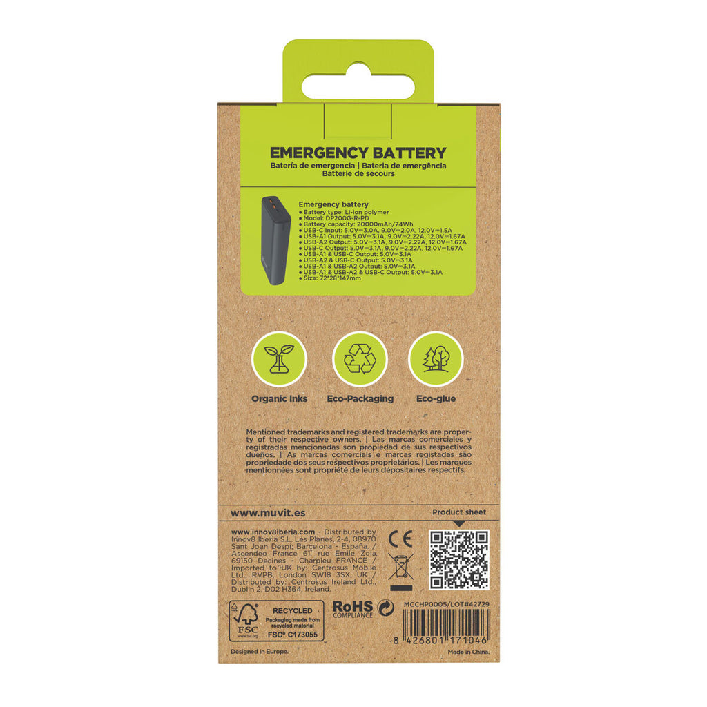 Powerbank Muvit for Change DP200G-R-PD Schwarz 20 W
